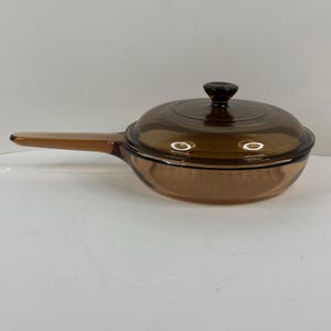 Vintage Corning Ware Vision France 6 inch Amber Glass Skillet Fry Pan Pyrex Lid
