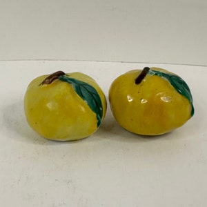 Vintage Yellow Fruit Ceramic Salt and Pepper Shakers, Lemon, Tomato, Vegetable