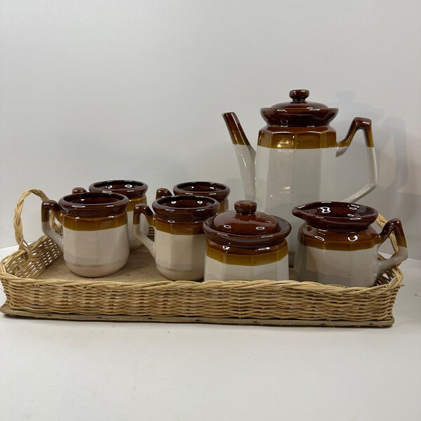 Stoneware Polygon 10 piece Coffee Set w/ tray, coffee pot, mugs, sugar, creamer