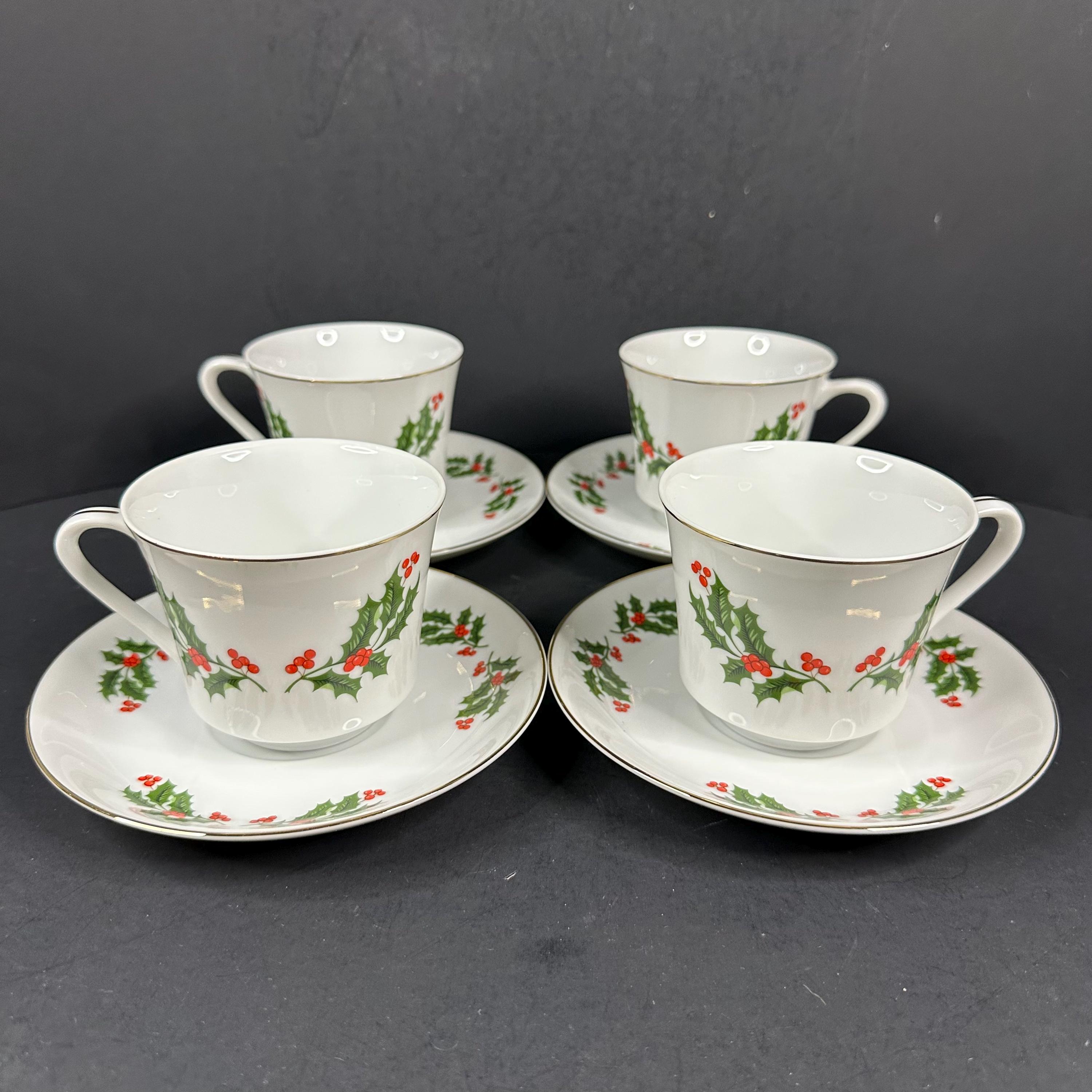 Vintage Kashima Christmas Holly Fine Porcelain Cup and Saucer Set