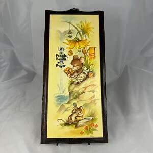 Whimsical Coby Mouse Decoupage Life is Fragile, Handle with Prayer Mouse Plaque
