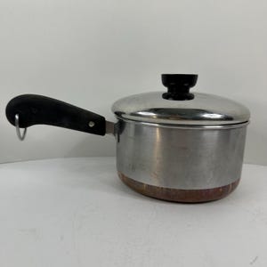 Vintage Revere Ware 1.5 Quart Stainless Steel Saucepan Copper Bottom w/ Lid USA