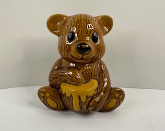 Barattolo per miele in ceramica marrone vintage a forma di orsetto con mestolo