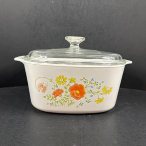 Vintage 1980s Corning Ware Wildflower A-3-B 3 quart Casserole Dish w/ Pyrex lid
