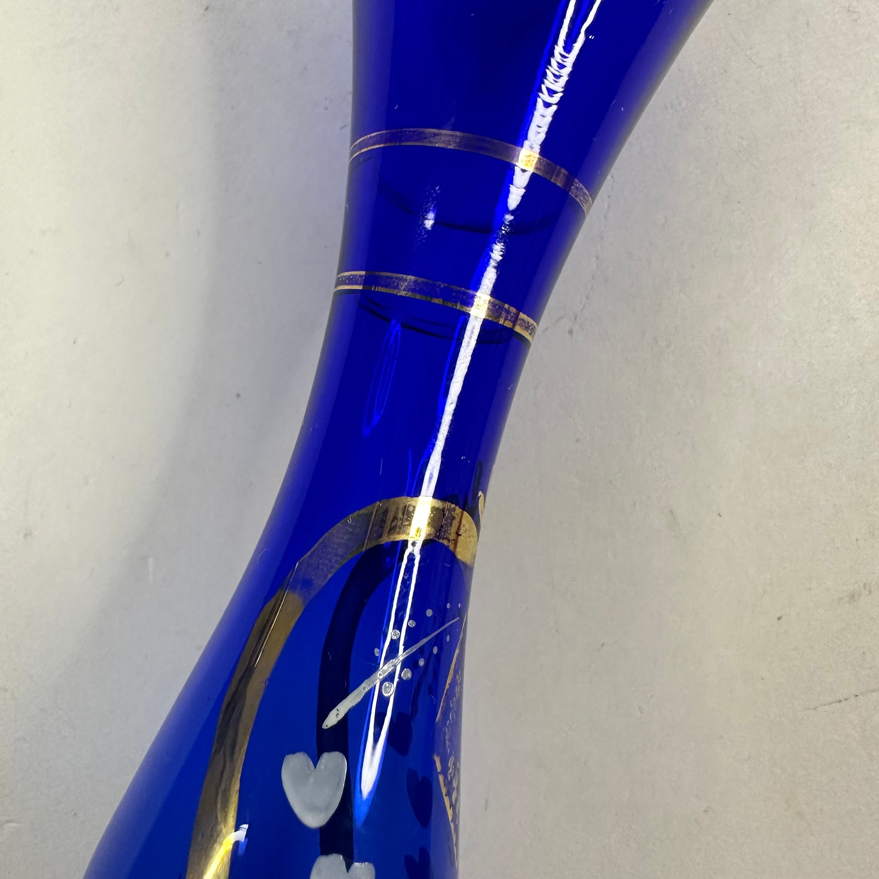 Cobalt Blue Bohemian Czech Moser Hand Painted Floral Glass