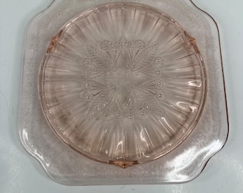 Vintage Jeannette Adam Pink Depression Glass Footed Cake Plate