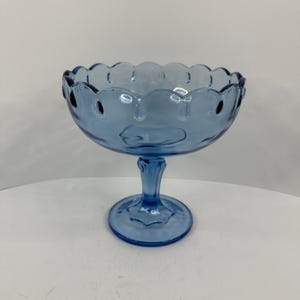Vintage Indiana Glass Co Garland Teardrop Blue Compote Pedestal Bowl Candy Dish
