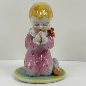 vintage Lenwile Ardalt, fille agenouillée en prière avec poupée, figurine en porcelaine #6690B