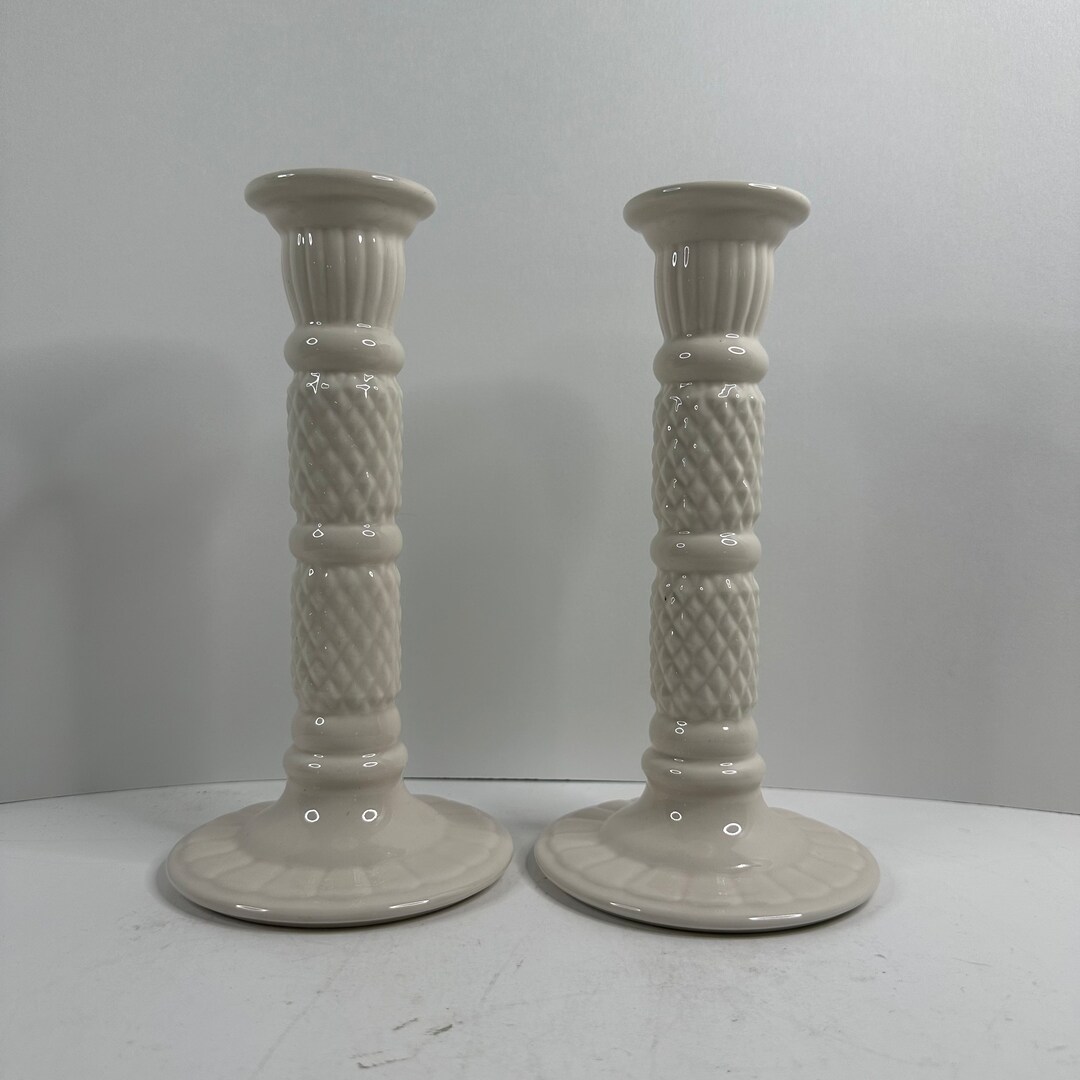 Set of 2 Villeroy & Boch Candle Sticks Holders White Porcelain Diamond