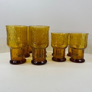 Vintage Libbey Amber Daisy Glasses: Retro 1970s Drinkware