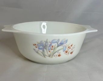 Pyrex England Emily Casserole Dish Blue Iris pattern - No Lid, Vintage 1970s