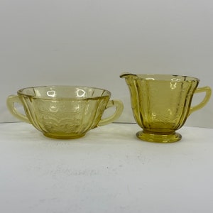 Recollection Indiana Glass Yellow Madrid Creamer and Sugar Bowl Vintage 1970-80s