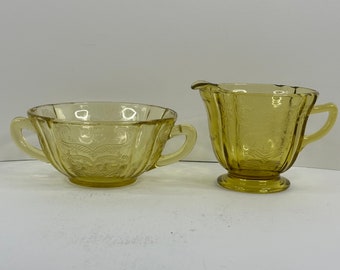 Recollection Indiana Glass Yellow Madrid Creamer and Sugar Bowl Vintage 1970-80s