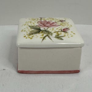 Vintage Floral Porcelain Square Trinket Box, Japan