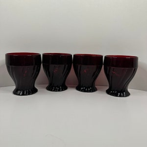Royal Ruby Swirl by Anchor Hocking 10 oz Glass Tumblers, Set of 4 Vintage, READ
