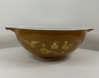 Vintage Pyrex Early American #444 Cenicienta 4 cuartos de galón tazón de mezcla marrón oro