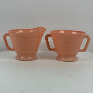 Hazel Atlas Moderntone Pink Platonite Creamer and Sugar Bowl Vintage 1950s