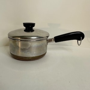 Vintage Revere Ware 1 Quart Rostfritt Stål Kastrull Kopparbotten med Lock USA
