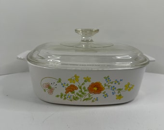 Corning Ware A-2-B Wildflowers 2 Qt. Casserole with Pyrex Lid Vintage 1977-1985