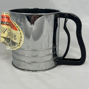 Vintage Aluminum Housewares Polished Chrome Plated Triple Screen Sifter w/ label
