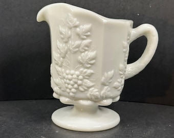 Vintage Westmoreland Milk Glass Creamer Cream Pitcher with Paneled Grape Pattern