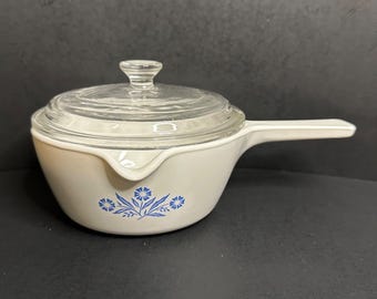 Blue Cornflower Corning Ware P-89-B Saucepan w/ Pouring Lip and Pyrex Lid
