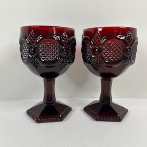 Avon Cape Cod Ruby Red Water Goblets, Vintage Set of 2