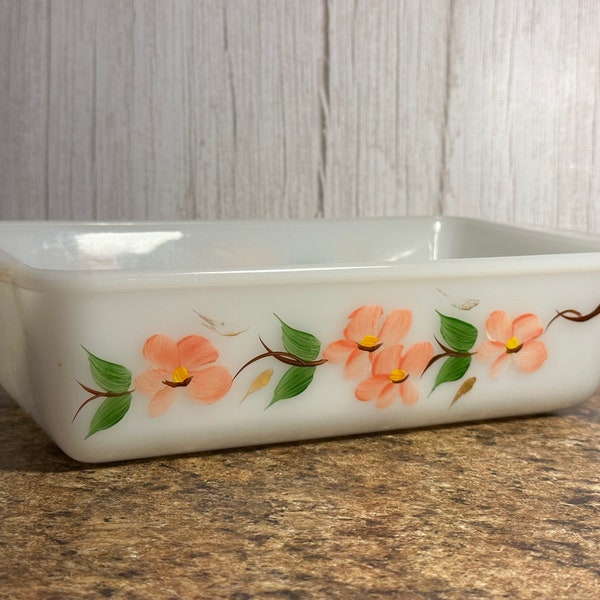 Anchor Hocking Fire King Peach Blossom Gay Fad Loaf Pan 409 1 QT Vintage