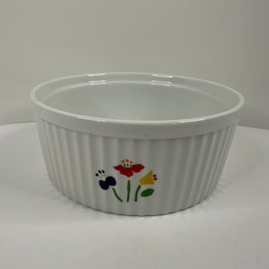 Vintage 1980s Casserole Baking Dish Primary Color Tulip Design