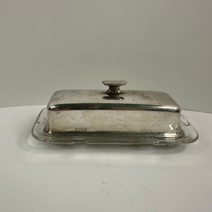Vintage Silver Plate Covered Quarter Pound Butter Dish with Glass Base
