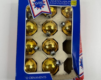 Set of 10 Vintage Gold Coby Christmas Tree Glass Ornaments USA