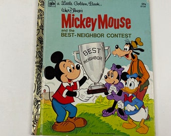 1978 Topolino di Walt Disney e il concorso del miglior vicino, Piccolo libro d'oro vintage, Libro di favole della buonanotte per bambini