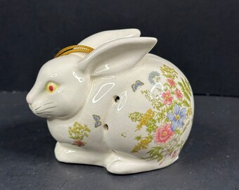 Vintage Ceramic Bunny Rabbit Floral Pomander Fern San Francisco Takakash Japan