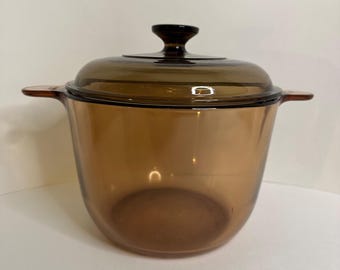 Olla Vision Corning FRANCE Amber V-3.5-B de 3,5 L con tapa Pyrex, estilo años 90.