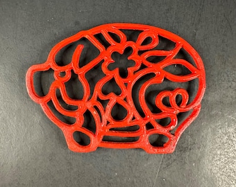 Schwein geformte Untersetzer Metallfuß Hot Plate Red Distressed Bauernhaus Dekor