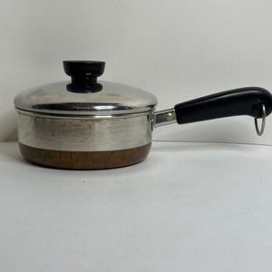 Vintage Revere Ware 3/4 Quart Rostfritt Stål Kastrull Kopparbotten Med Lock USA