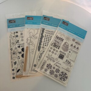 Rub-Ons de Stampin' Up!: Líneas encantadoras, Pájaros del amor, Amor y felicidad, Viejo San Nicolás