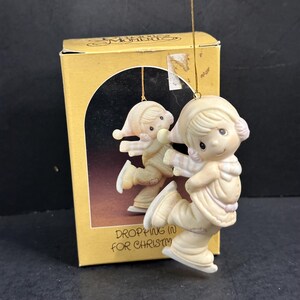 1982 Precious Moments &quot;Dropping in for Christmas&quot; Porcelain Hanging Ornament