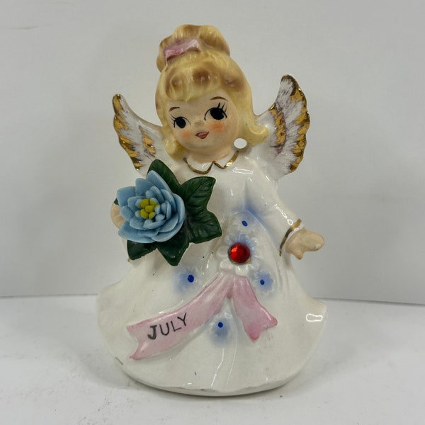Vintage Lefton Luglio Compleanno Angel Girl Figurine Birthstone Ninfea KW 6224