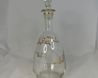 Carafe en verre peinte à la main avec fleurs de cerisier vintage avec bouchon en verre Floral