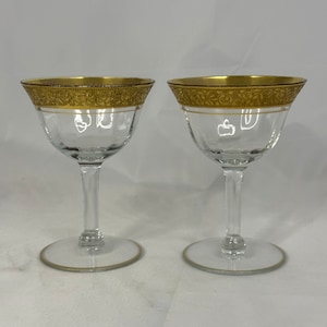 Vintage Sherbet Glasses Rambler Rose Clear Gold Trimmed by TIFFIN-FRANCISCAN