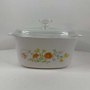 Vintage 1985 Corning Ware Wildflower A-3-B 3 quart Casserole Dish w/ Pyrex lid