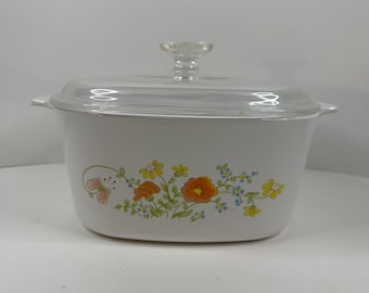 Vintage 1985 Corning Ware Wildflower A-3-B 3 quart Casserole Dish w/ Pyrex lid