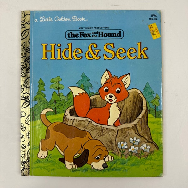 1981 Walt Disney Productions The Fox and the Hound Hide and Seek, Vintage Little Golden Book, Children's Bedtime Story Book