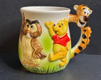 Vintage Walt Disney Productions 3D Coffee Mug Winnie The Pooh, Tigger, Owl