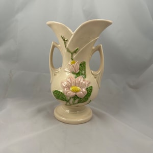 Vintage Hull Art Pottery &quot;Magnolia&quot; Double Handled Footed Vase H - 12 - 10 1/2