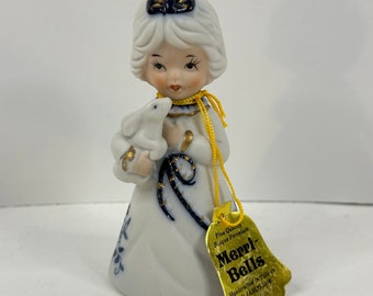 Jasco Merri-Bells Bisque Porcelain Girl with Bunny Bell Figurine Vintage 1978