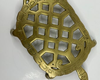Vintage Brass Metal Turtle or Tortoise Trivet with Aged Patina