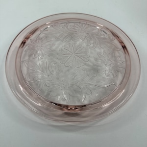 Vintage Jeannette Glass Pink Depression Glass Cake Plate Sunflower Pattern