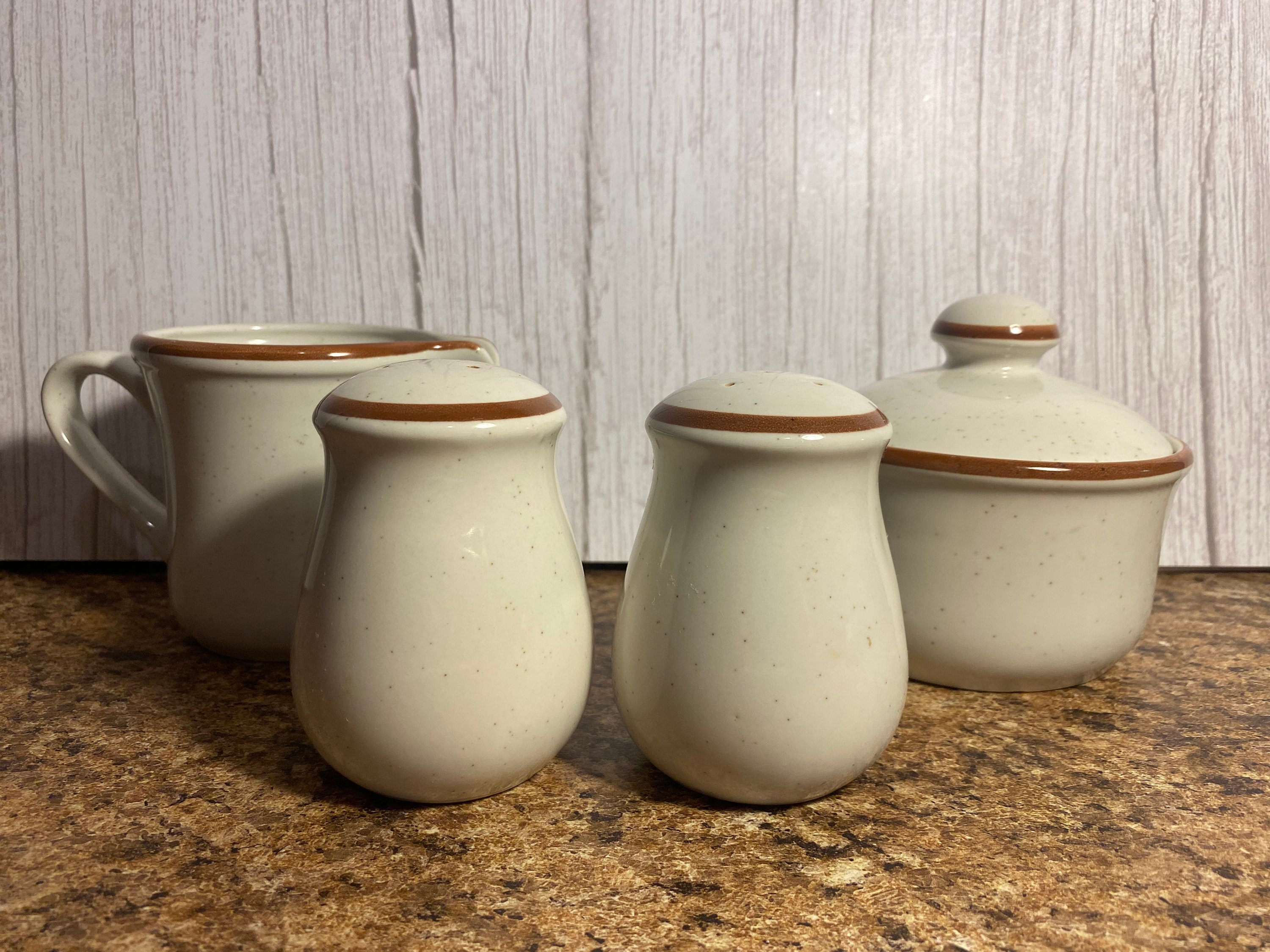 VTG Imperial Stoneware Japan Countryside Creamer Sugar Salt